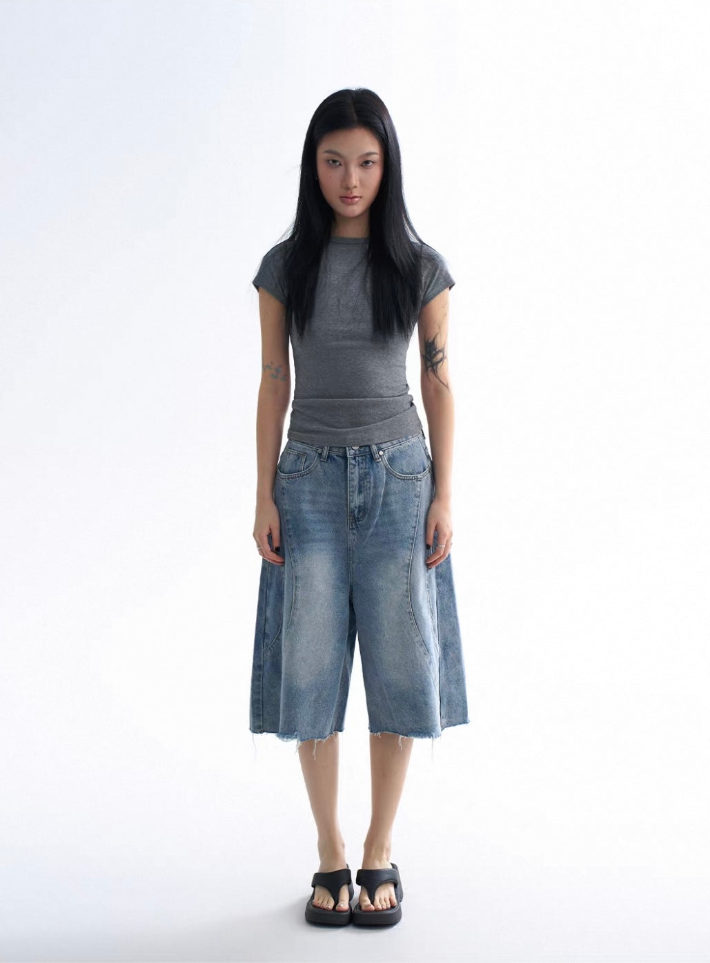 Raw Edge Panelled Denim Jorts