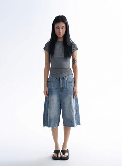 Raw Edge Panelled Denim Jorts