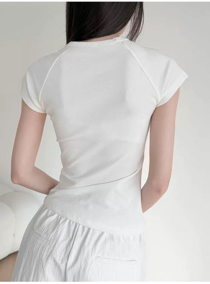 Abstract Print Cap Sleeve Tee