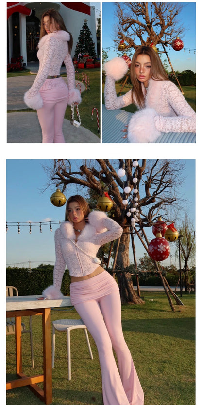 (Pre-Order) Bum Studios Embellished Fold Over Flared Leggings Set