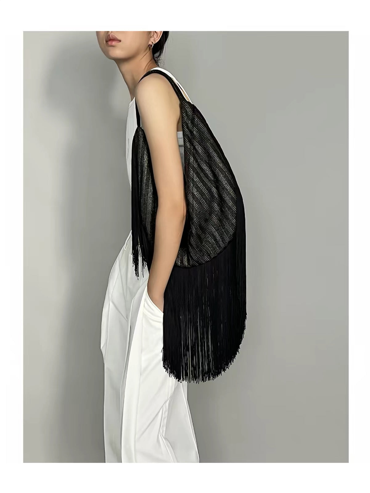 Long Fringe Slouchy Shoulder Hobo Bag