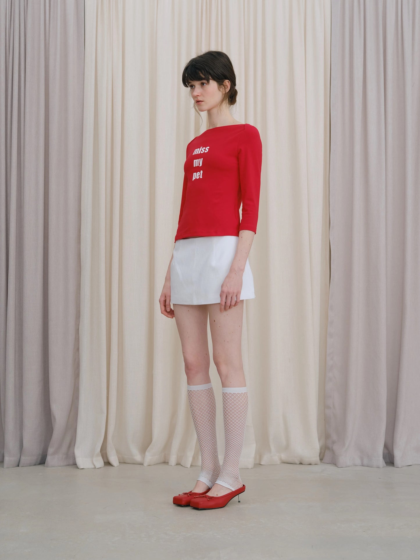 DKZ Miss My Pet Slogan Print Boat Neck Top