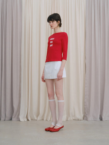DKZ Miss My Pet Slogan Print Boat Neck Top