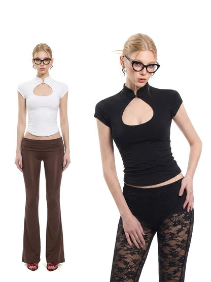 Cut Out Mandarin Collar Top