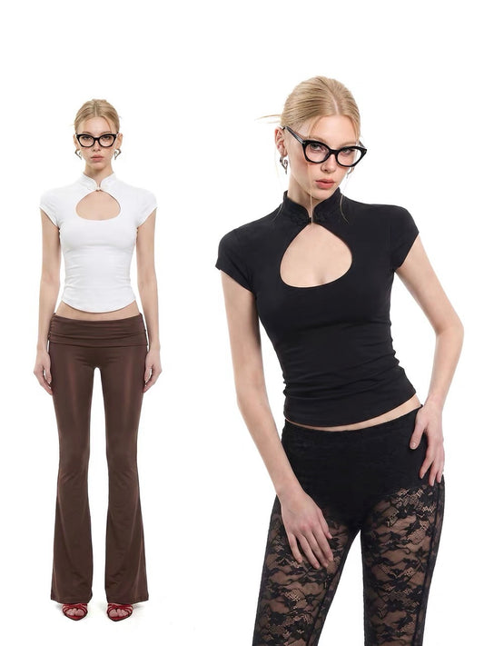 Cut Out Mandarin Collar Top