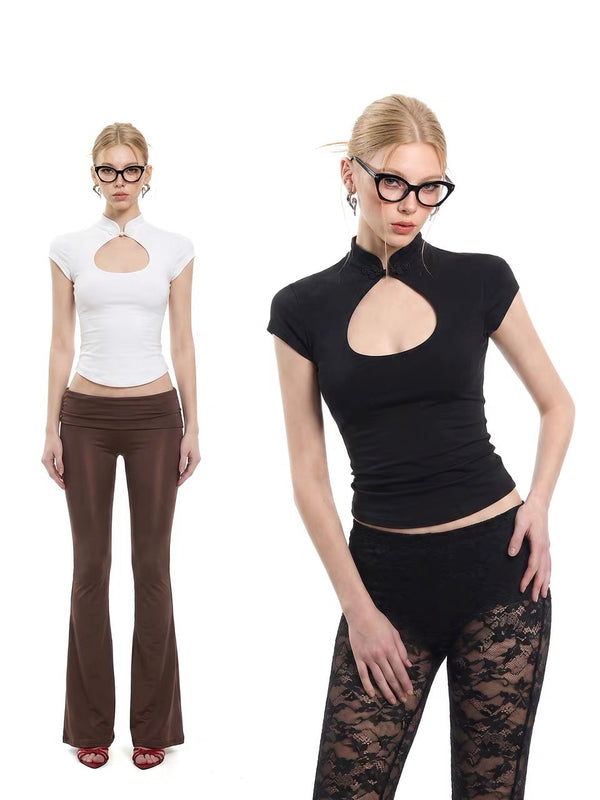 Cut Out Mandarin Collar Top