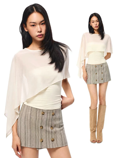 Asymmetric Sheer Draped Overlay Top