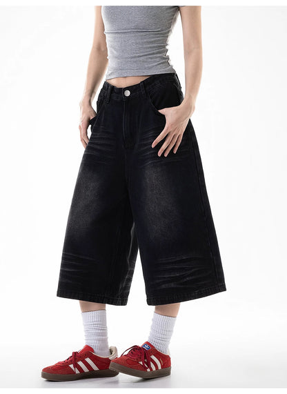 Low Waist Washed Denim Jorts