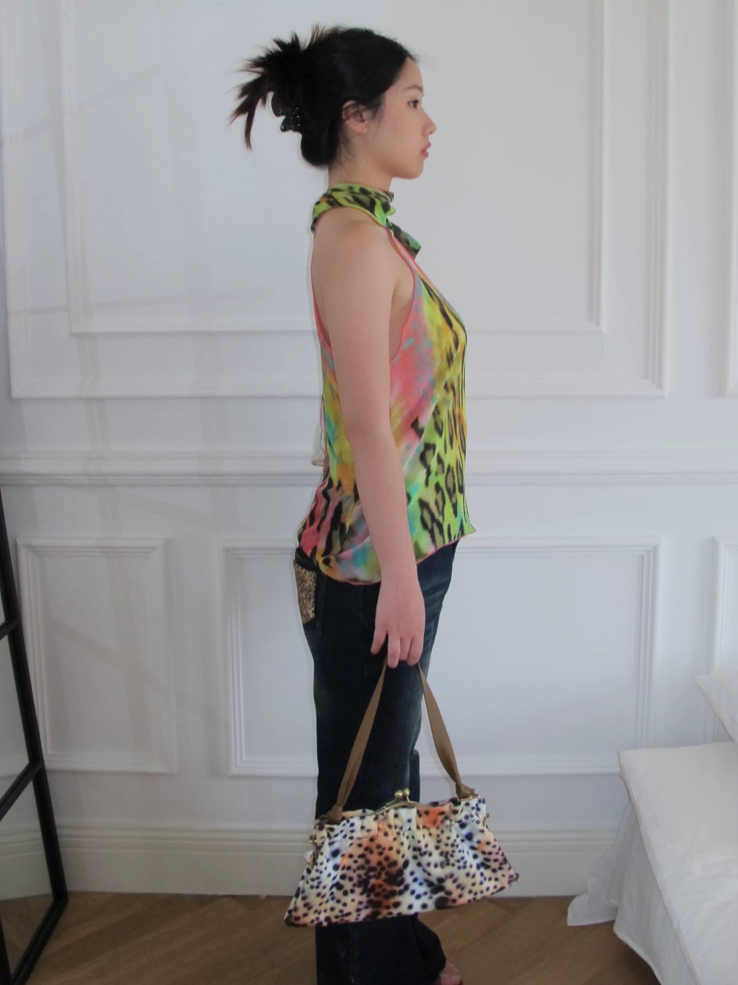 WildFLO Silk Neon Leopard Print Halter Neck Blouse