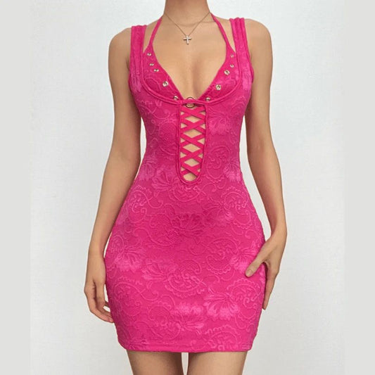 Hot Pink Open Back Bikini Dress