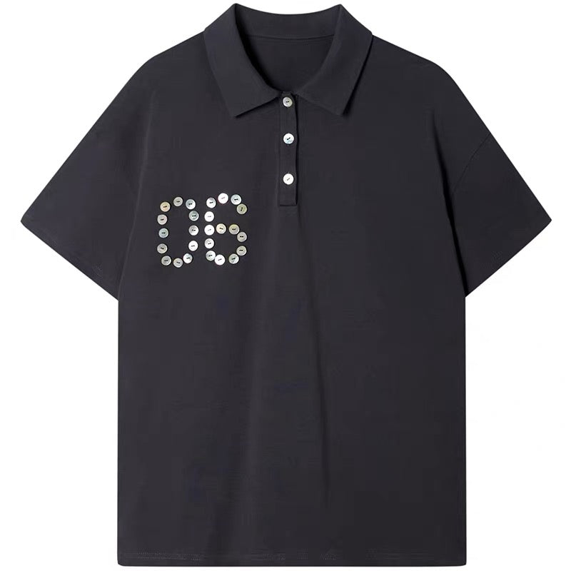 Solveig Shell Button Decorated Polo Short-Sleeved T-shirt