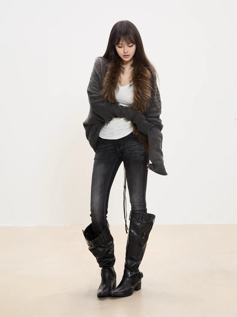 Faux Fur Drawstring Knit