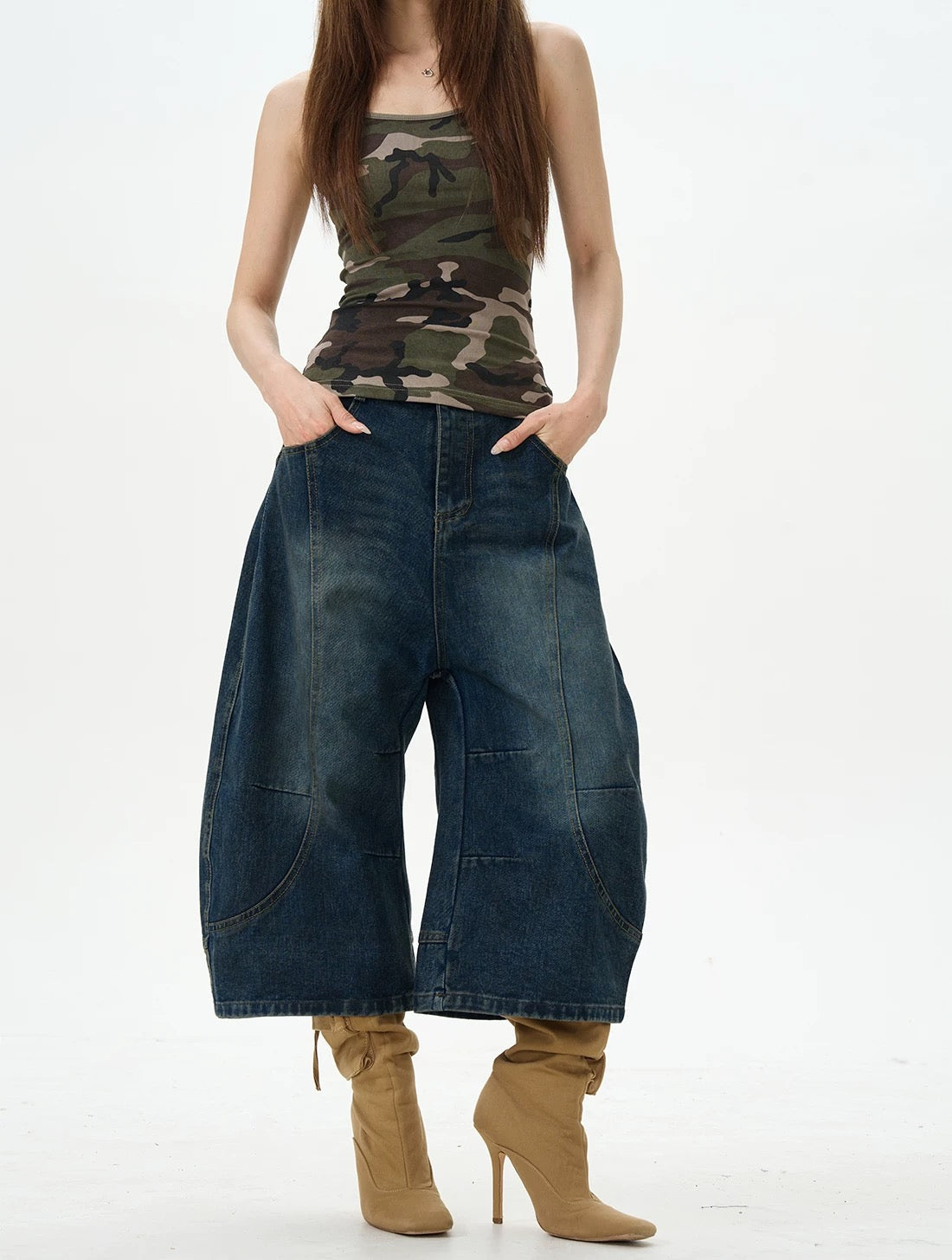 Wide-Leg Dark Denim Jorts