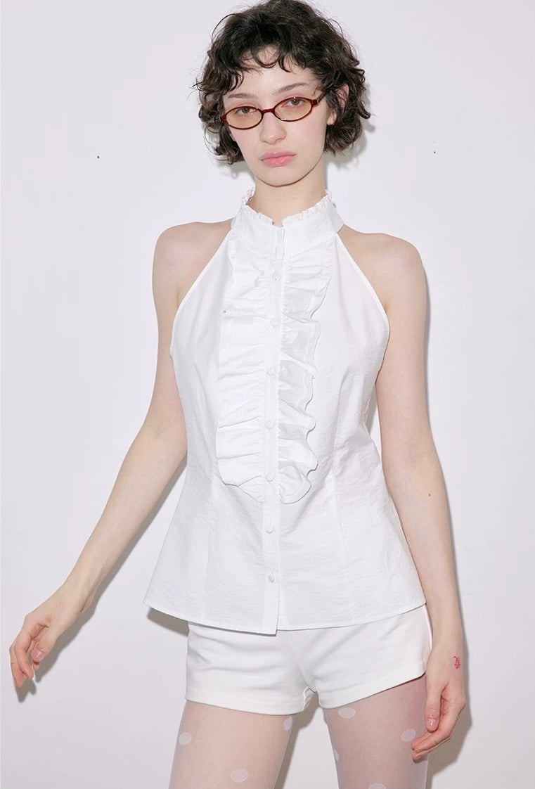 솔웨이지 러플 홀터넥 블라우스