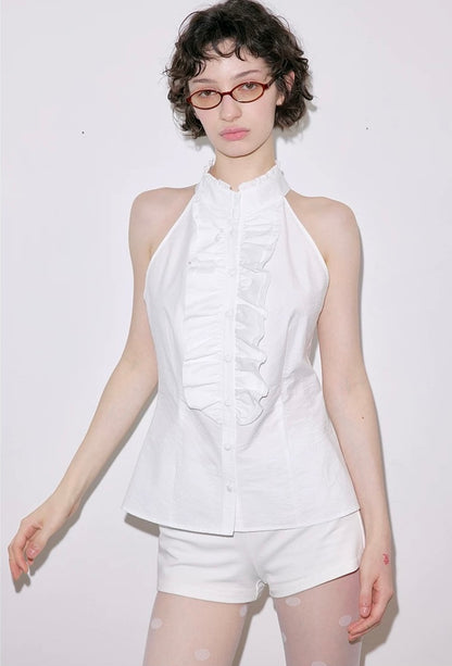 솔웨이지 러플 홀터넥 블라우스