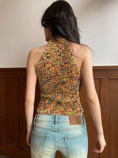 HOL!DAY Textured Space Dye High Neck Halter Top