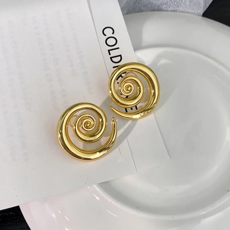 Gold Spiral Stud Earrings