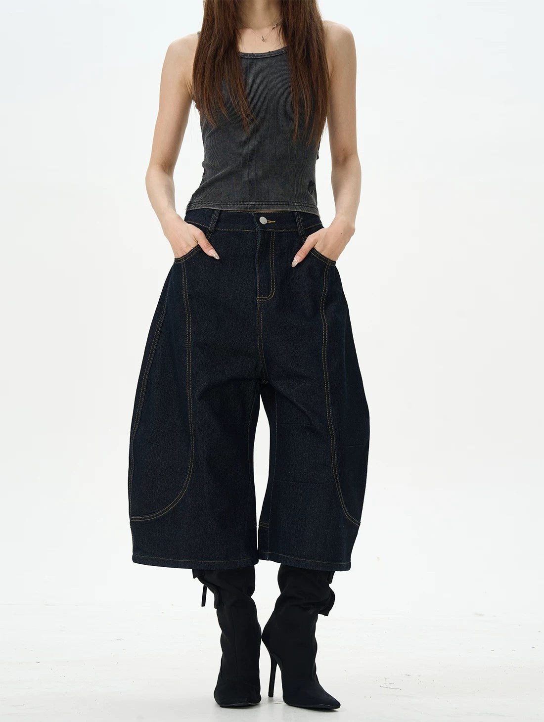 Wide-Leg Dark Denim Jorts