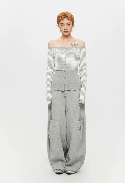 Light Grey Wide Leg Cargo Joggers