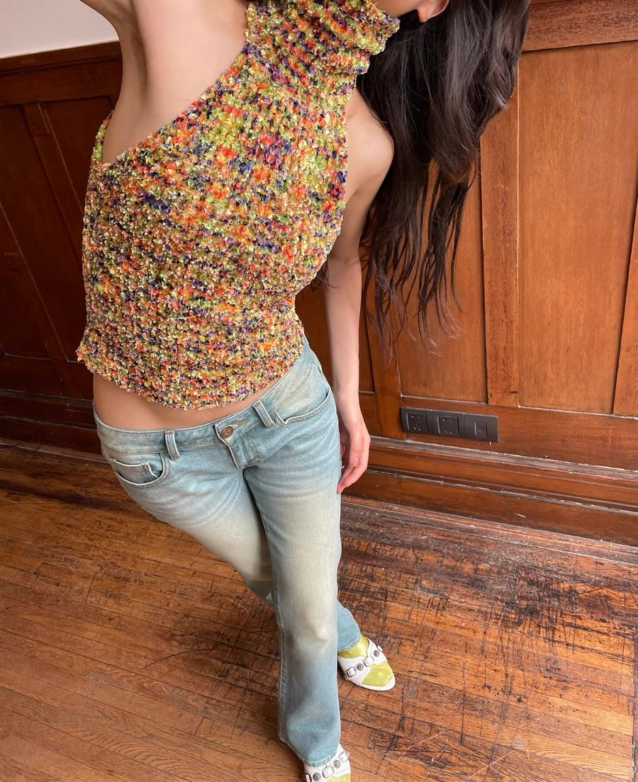 HOL!DAY Textured Space Dye High Neck Halter Top