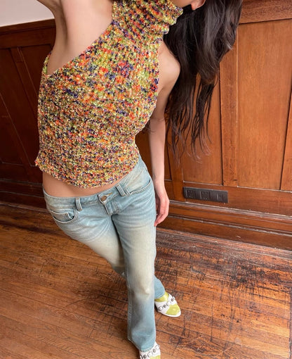 HOL!DAY Textured Space Dye High Neck Halter Top