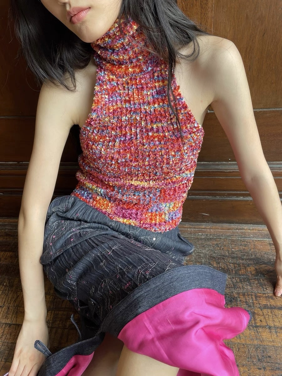 HOL!DAY Textured Space Dye High Neck Halter Top