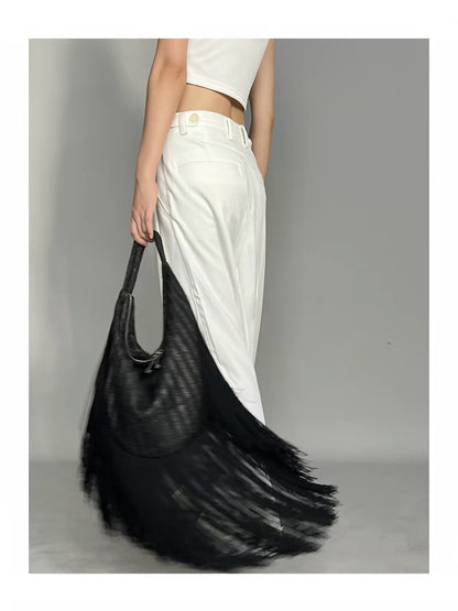 Long Fringe Slouchy Shoulder Hobo Bag