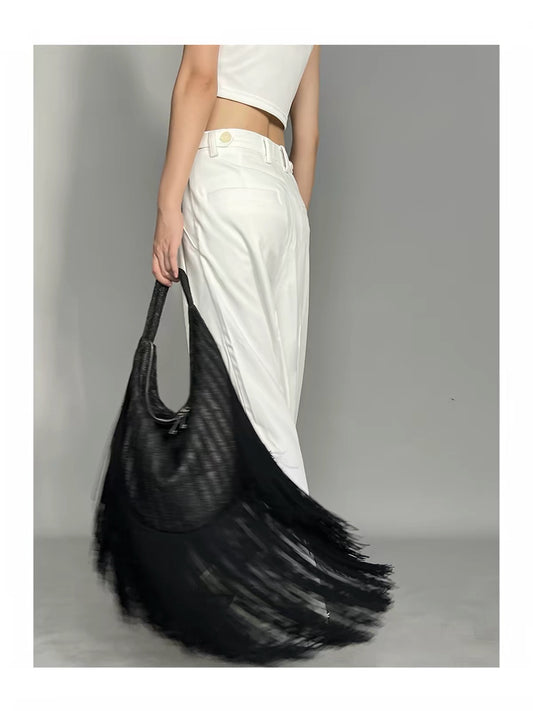 Long Fringe Slouchy Shoulder Hobo Bag