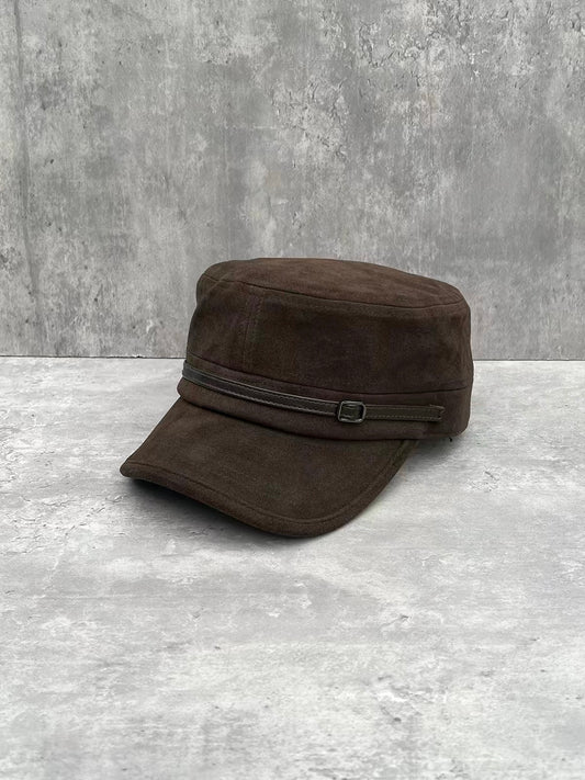 Buckled Suede-Look Cadet Cap