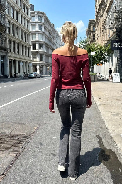 Burgundy Over The Shoulder Long Sleeve