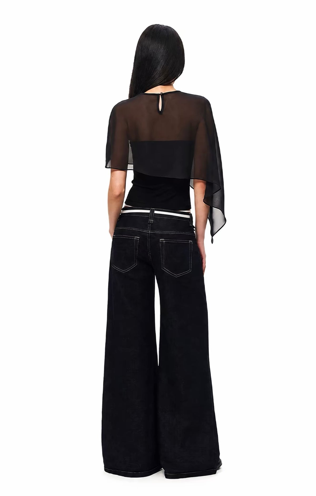 Asymmetric Sheer Draped Overlay Top