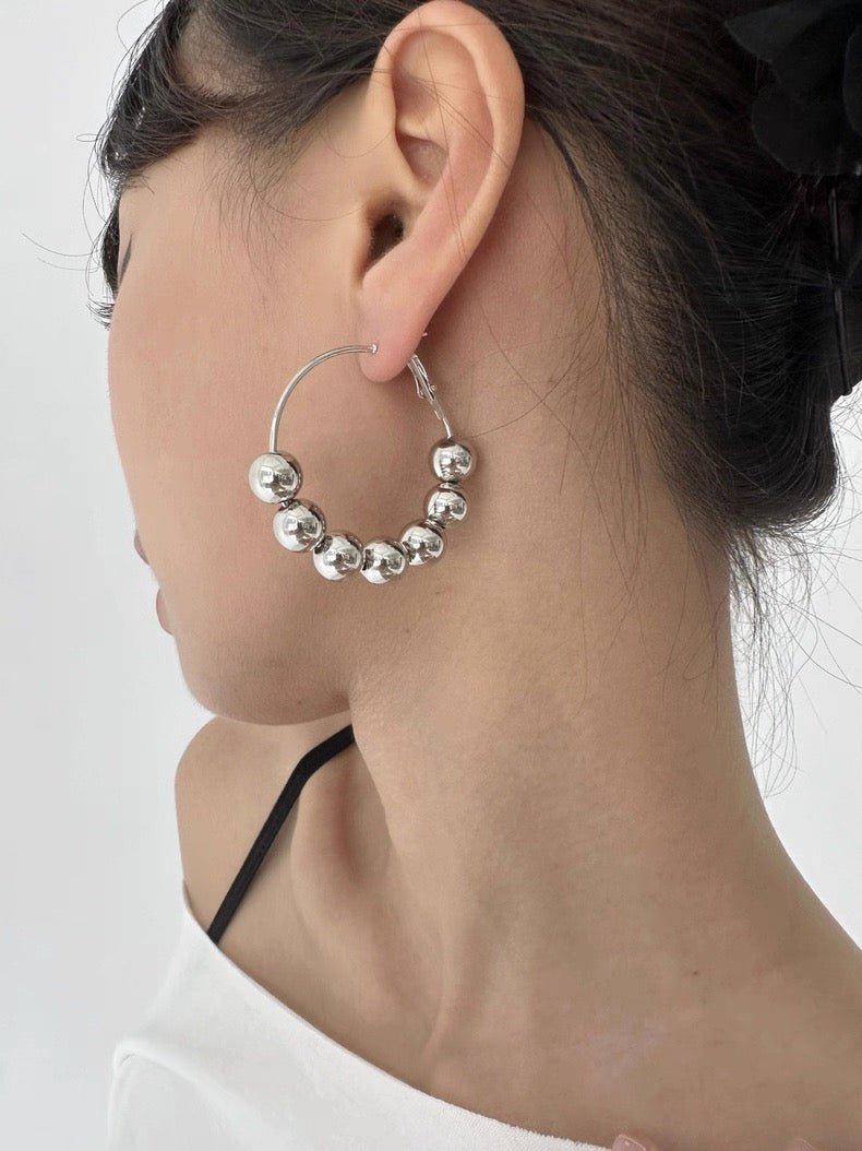Beaded Silver Hoops