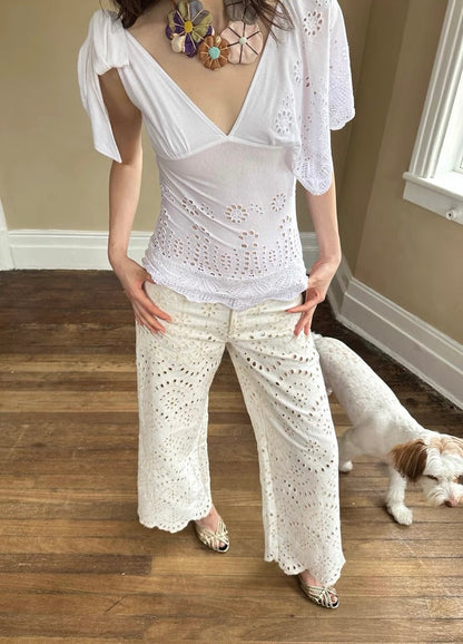 HOL!DAY Asymmetrical Lace Tie Shoulder Top