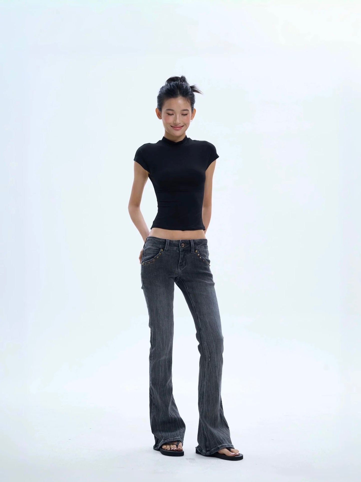 (Pre-Order) Veryrareme Retro Low Waisted Studded Flared Jeans