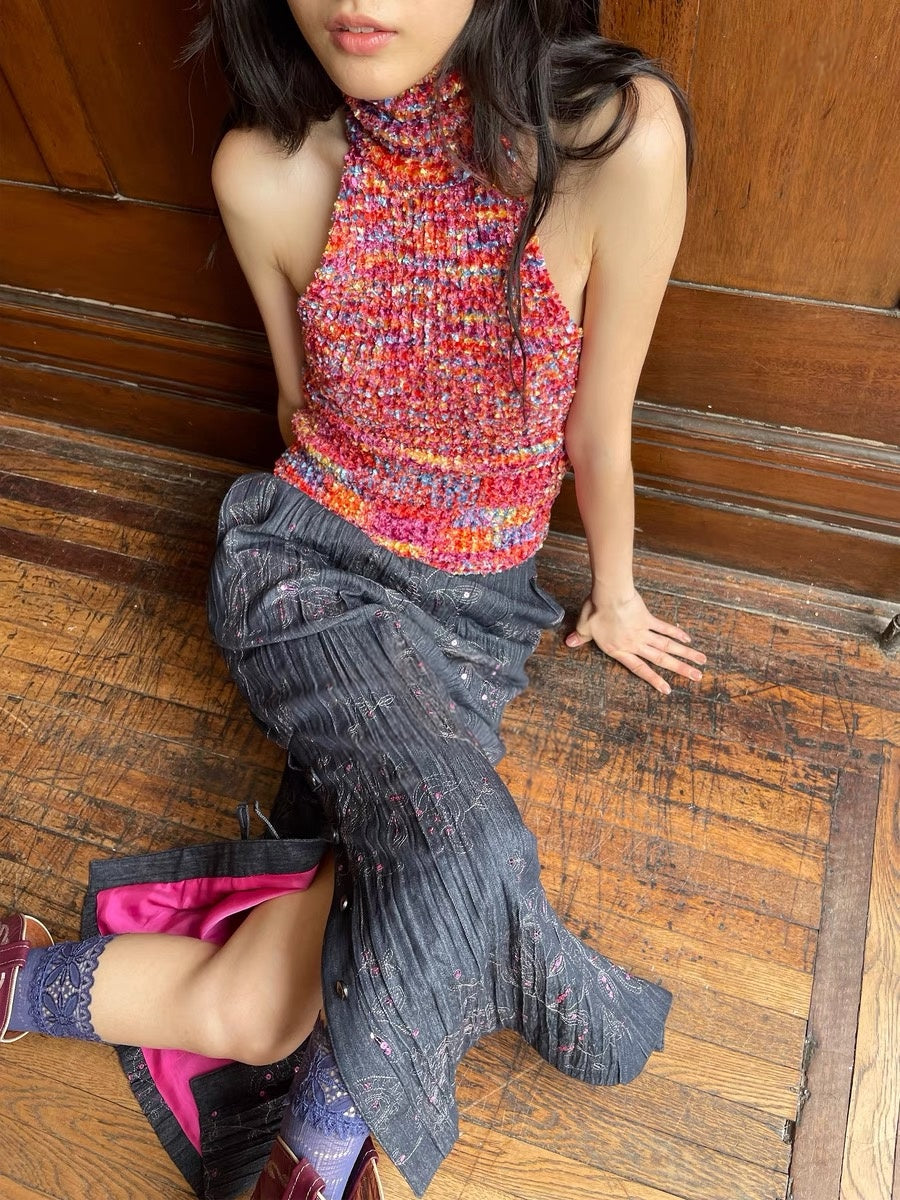 HOL!DAY Textured Space Dye High Neck Halter Top