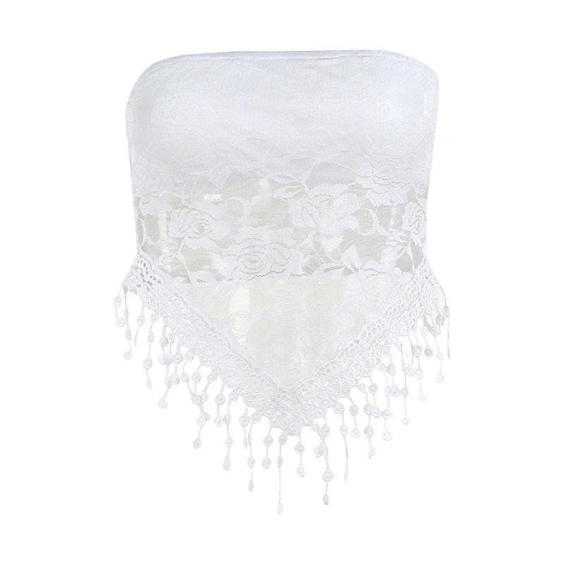 Lace Flower Embroidery Tassel Tube Top