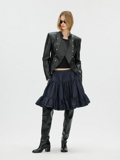 SAUMPLE STUDYSYMP Double-Breasted Military Leather Jacket