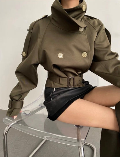 Khaki Buckle Detail Trench Jacket