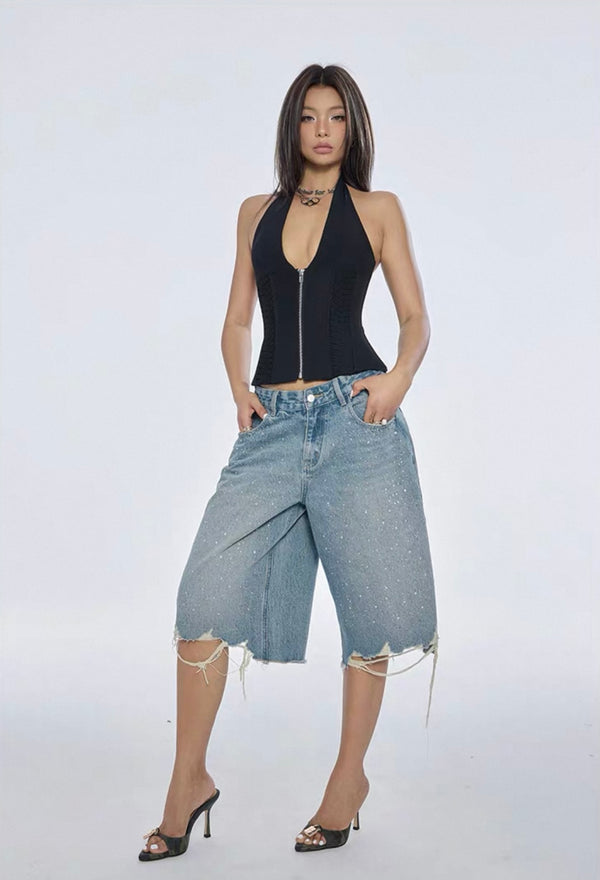 Bum Studio Embellished Distressed Denim Jorts