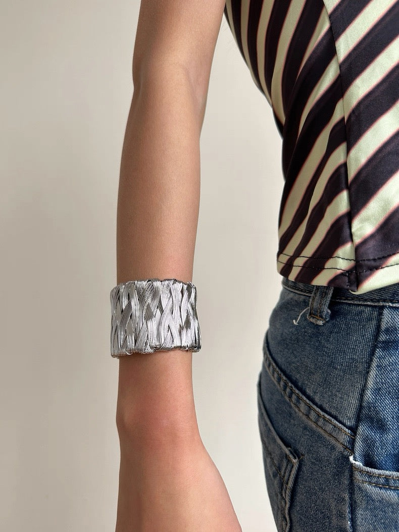 Woven Silver Cuff Bracelet