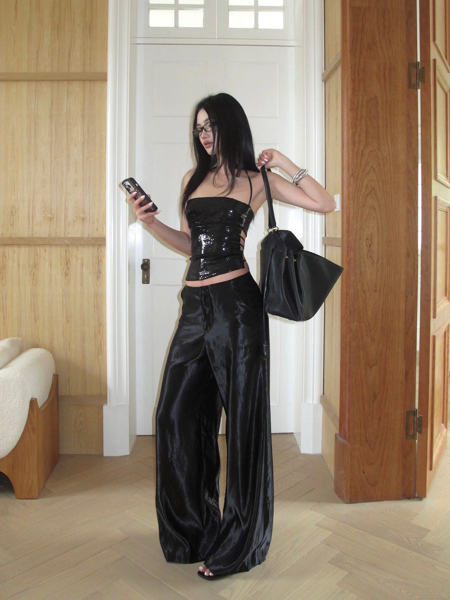 Black Sequin Halter Camisole