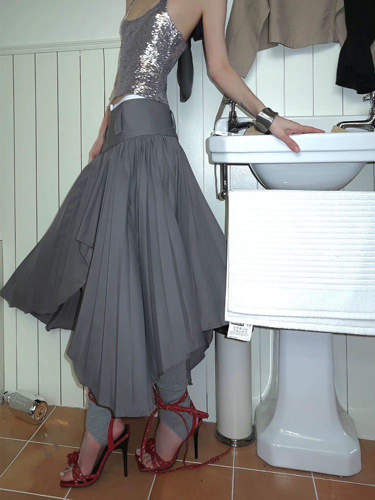 COMMON IN 0120 Asymmetric Pleated Midi Skirt