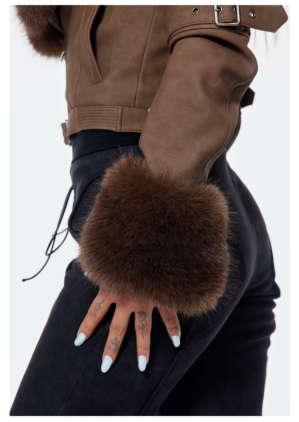 Bum Studios Detachable Fur Collar Heavy Leather Two-Way Jacket