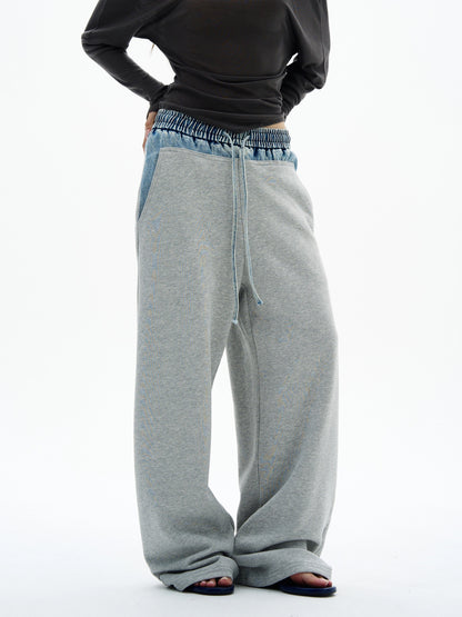 Denim Waistband Wide-Leg Joggers