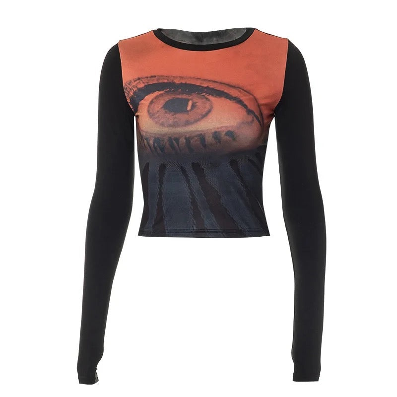 Orange Ombre Eye Print Top