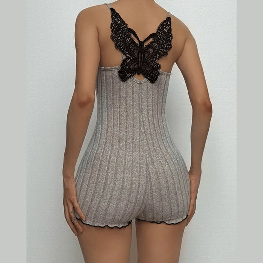 Ribbed Butterfly Playsuit