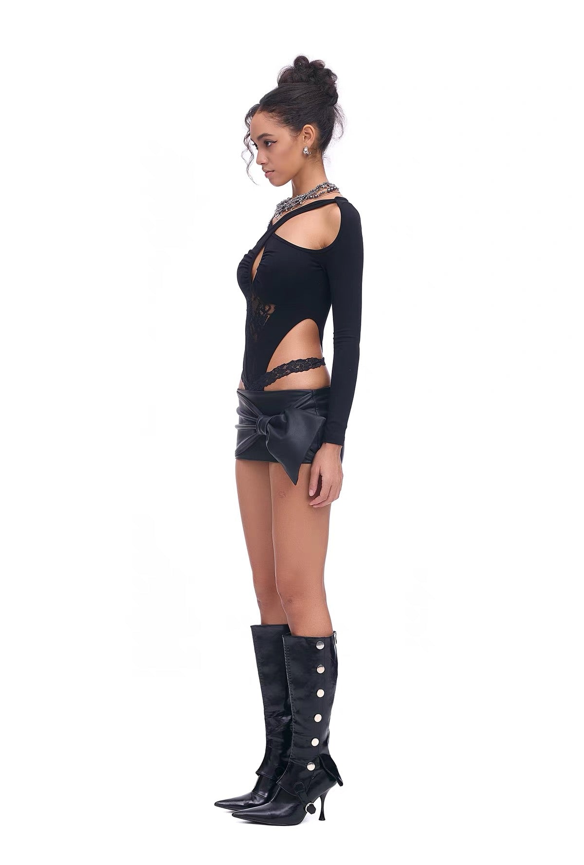 STARTTHEENGINE Oversized Bow Faux Leather Mini Skirt