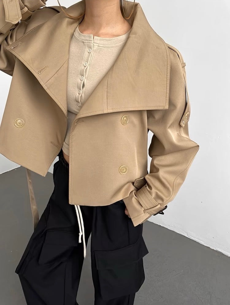 Beige Buckle Detail Trench Jacket