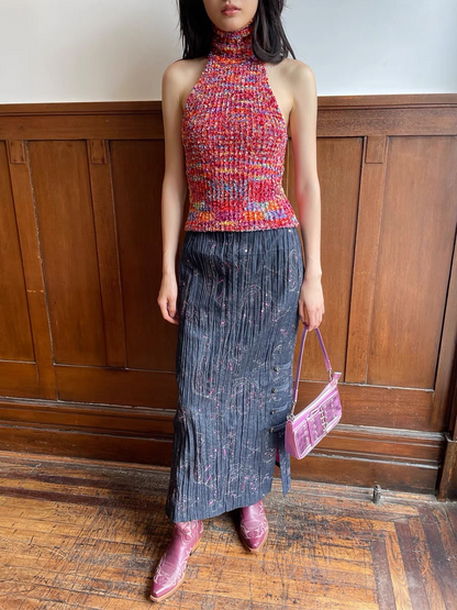 HOL!DAY Textured Space Dye High Neck Halter Top