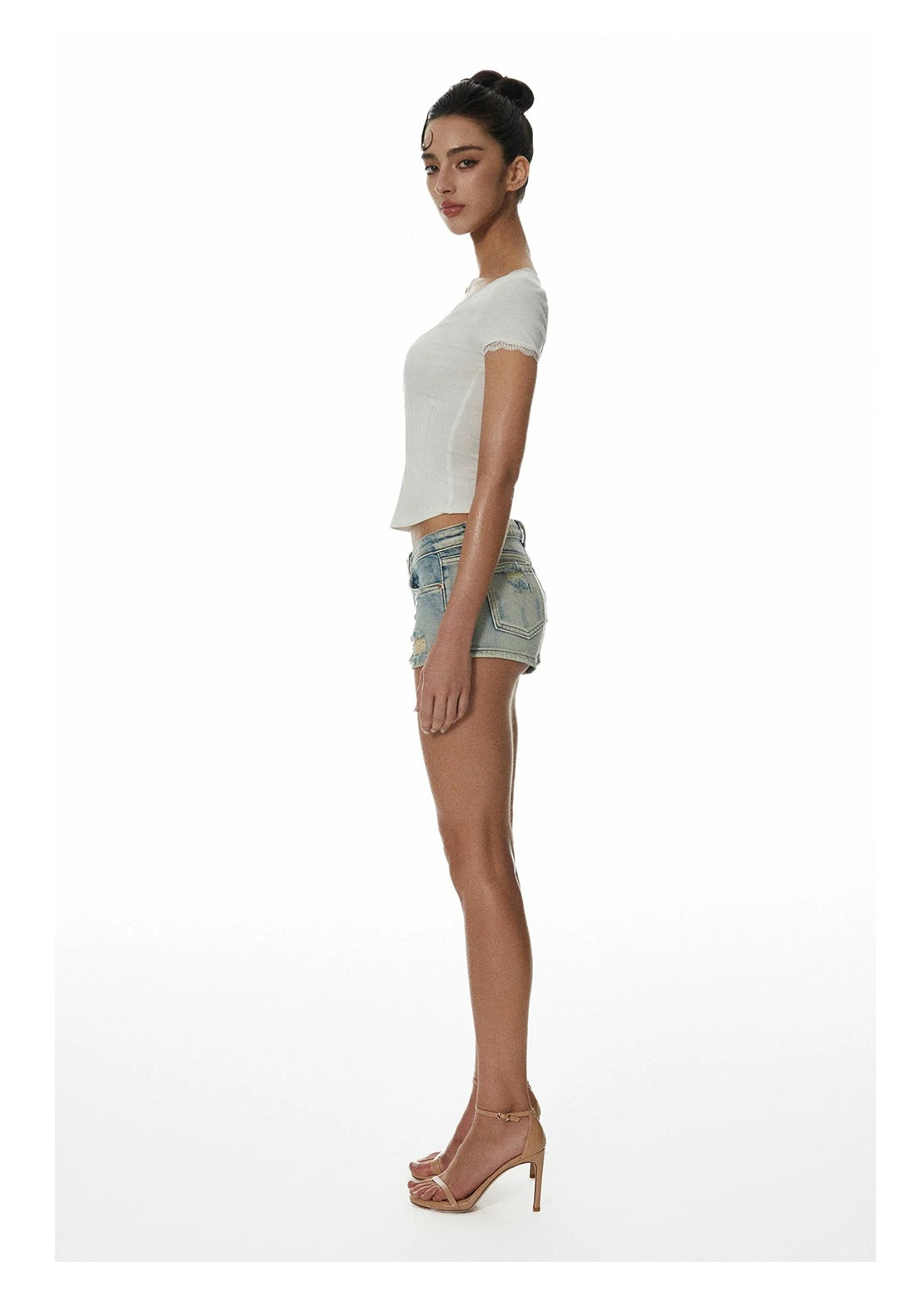 Lotus Million White Lace Trim Short Sleeve Top